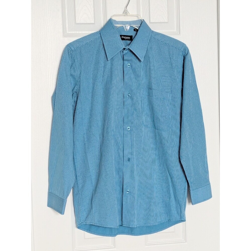 Boys' (Size 14) Blue & White Striped Button-Down Shirt w/Stiff Collar